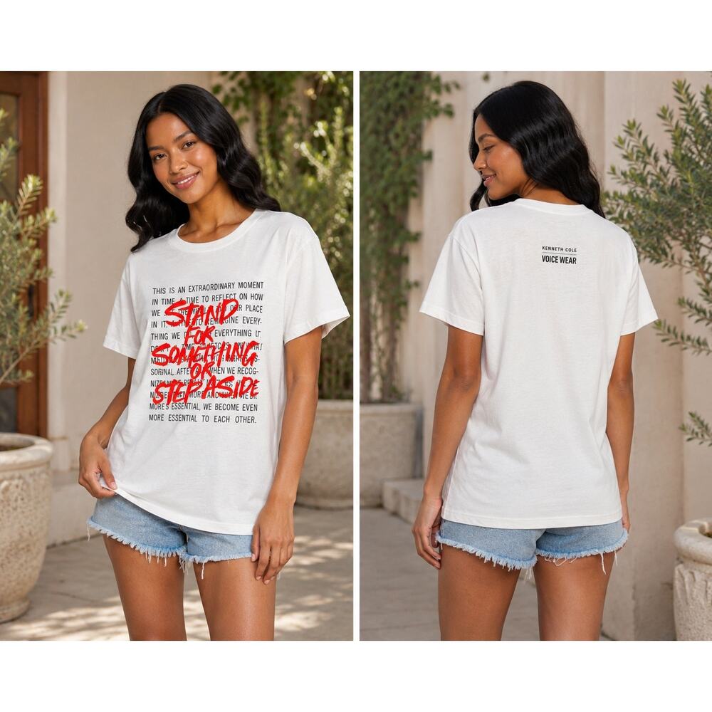 Kenneth Cole VoiceWear White Stand For Something Graphic Tee Medium NWT Cotton - Picture 7 of 7